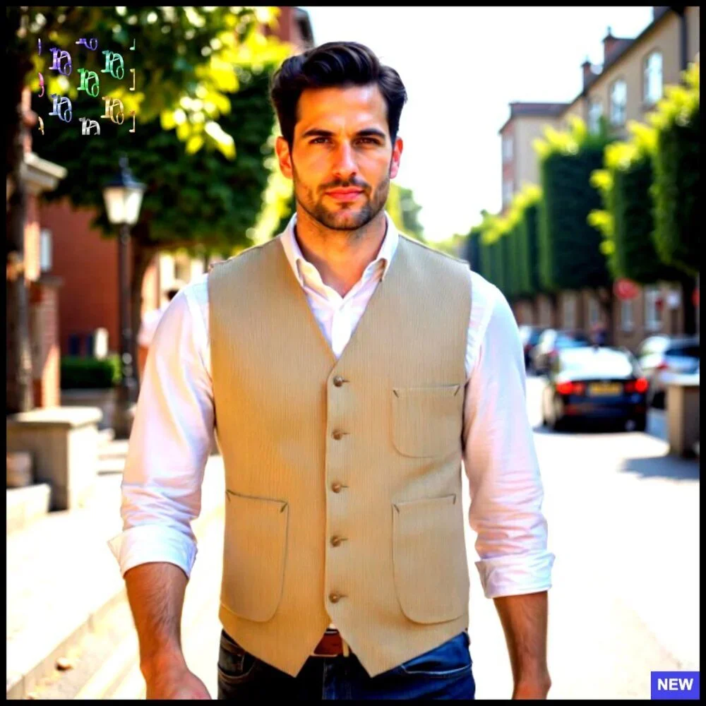 Vintage Corduroy V-Neck Vest Classic Fit Casual Sophisticated Tailored